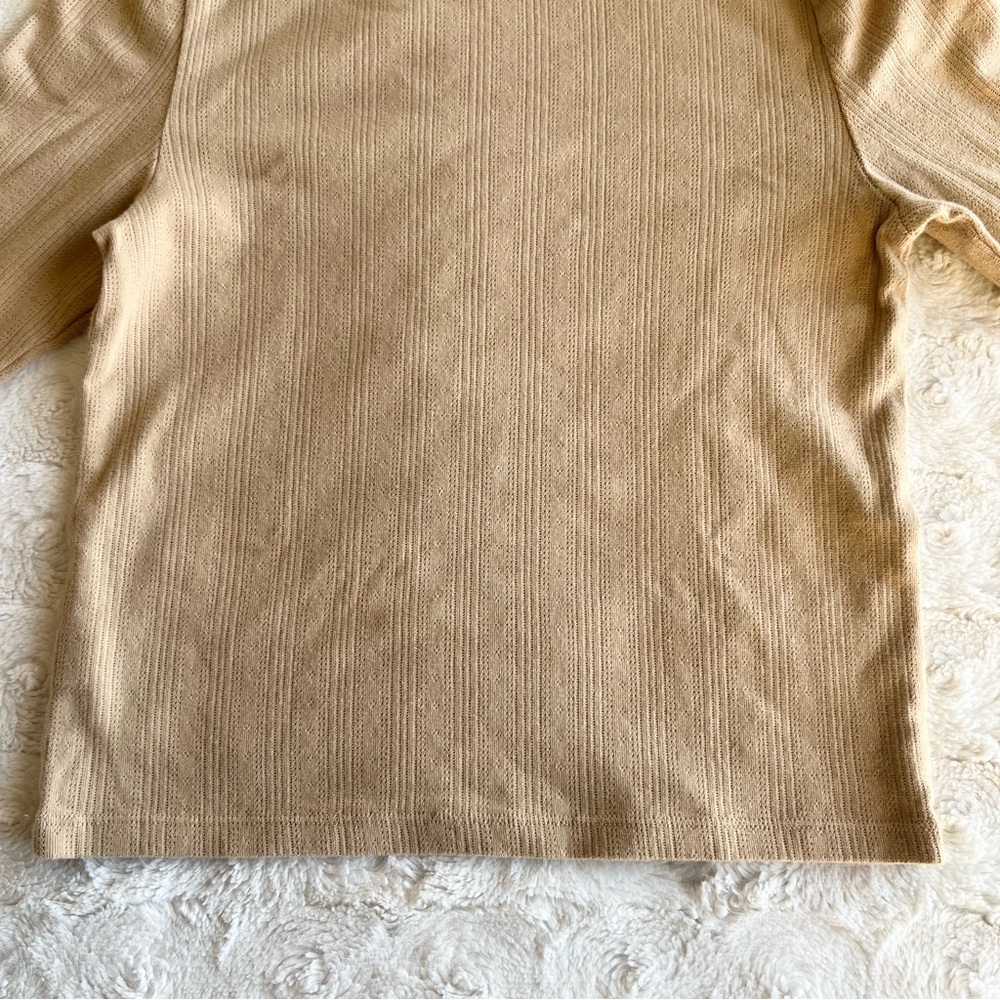 Aerie Top Shirt Womens Small Tan Ribbed Funnel Neck Long Sleeve Stretch Neutral - Picture 6 of 12